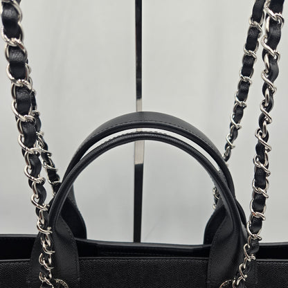 CHANEL Deauville 2way Chain Tote Shoulder Bag Studs Caviar Skin Black A57069