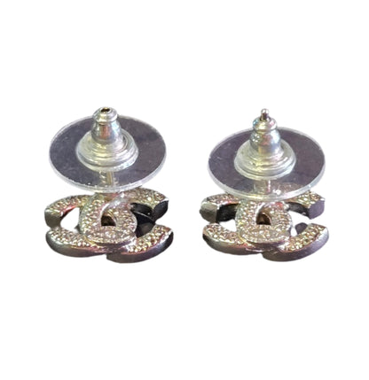 CHANEL earrings Coco mark metal rhinestone silver