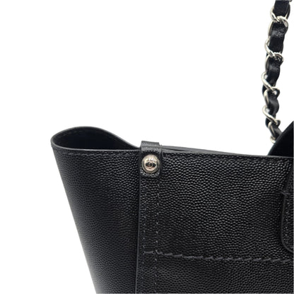 CHANEL Deauville 2way Chain Tote Shoulder Bag Studs Caviar Skin Black A57069