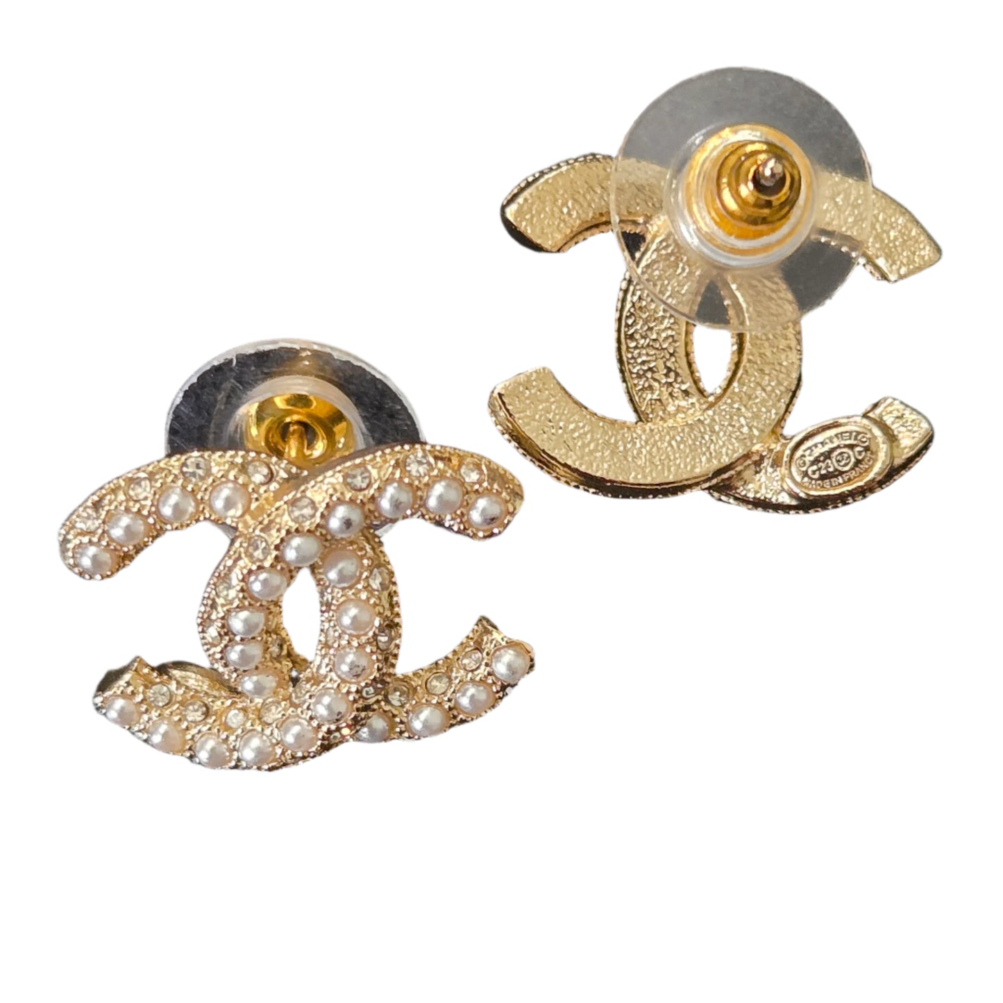 CHANEL Earrings Coco Mark CC Gold Rhinestone C23