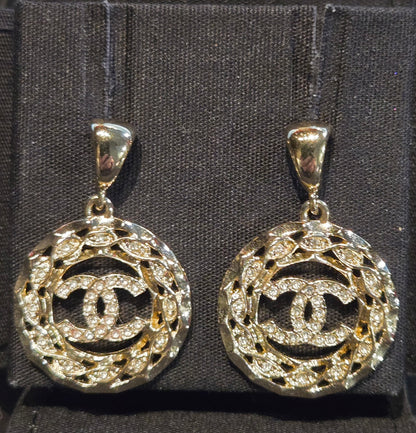 CHANEL Coco Mark Rhinestone Earrings Silver Metal