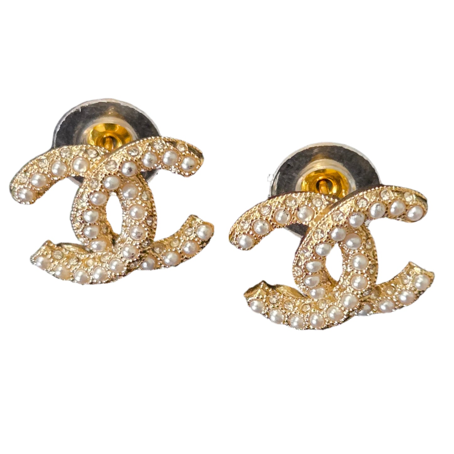 CHANEL Earrings Coco Mark CC Gold Rhinestone C23