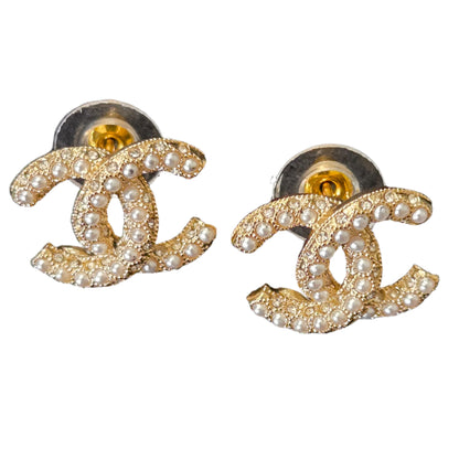 CHANEL Earrings Coco Mark CC Gold Rhinestone C23