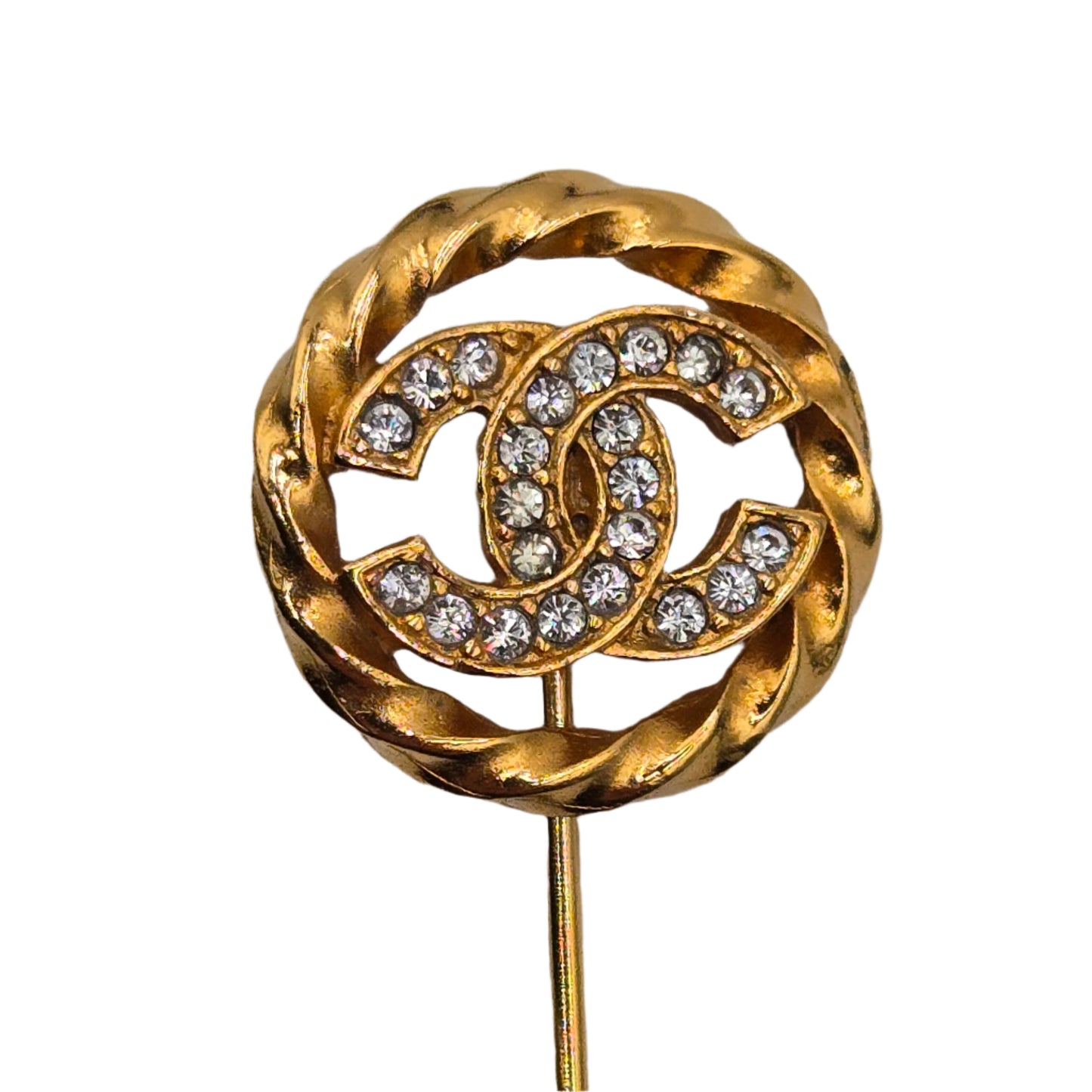 Chanel Gold Gold Plated CC Rhinestones Brooch Pin Golden