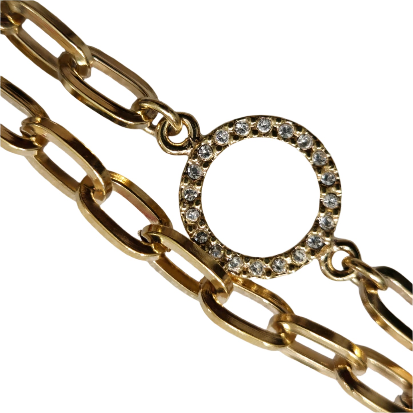CHANEL Coco Mark Chain Necklace Pendant GP Plastic Studs Rhinestone Ivory Gold 06A
