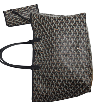 GOYARD Saint Louis PM Tote Bag Leather Herringbone Black Silver Hardware- NEW