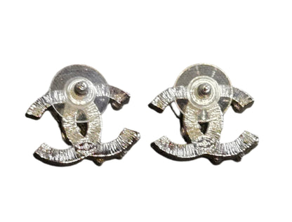 CHANEL B19V Coco Mark Rhinestone Earrings, Silver Color - LIKE NEW