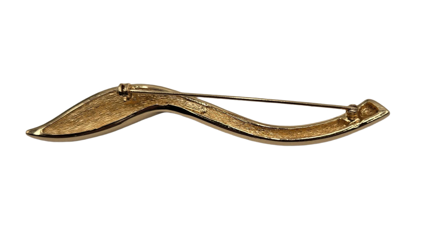 Christian Dior Dior Rotating Pin Type Leaf Motif Pave Bijou Christian Gold Brooch