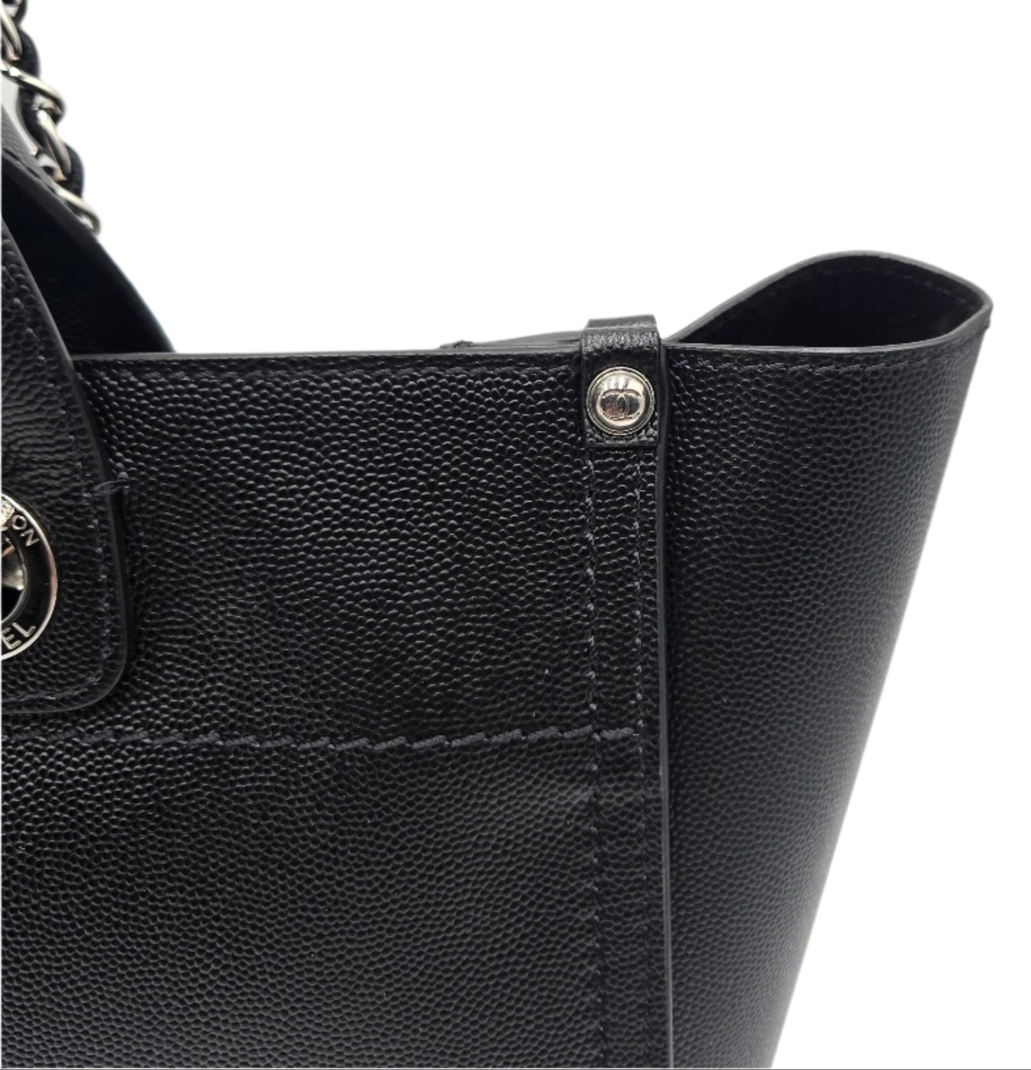 CHANEL Deauville 2way Chain Tote Shoulder Bag Studs Caviar Skin Black A57069
