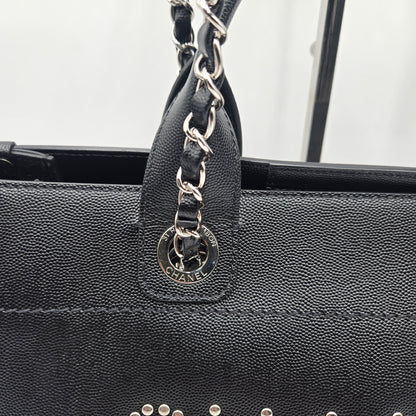 CHANEL Deauville 2way Chain Tote Shoulder Bag Studs Caviar Skin Black A57069