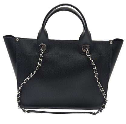 CHANEL Deauville 2way Chain Tote Shoulder Bag Studs Caviar Skin Black A57069