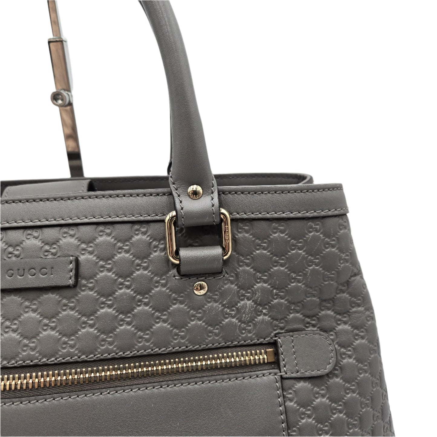 GUCCI Micro Guccissima Tote Bag Handbag Shoulder Leather Grey 510291