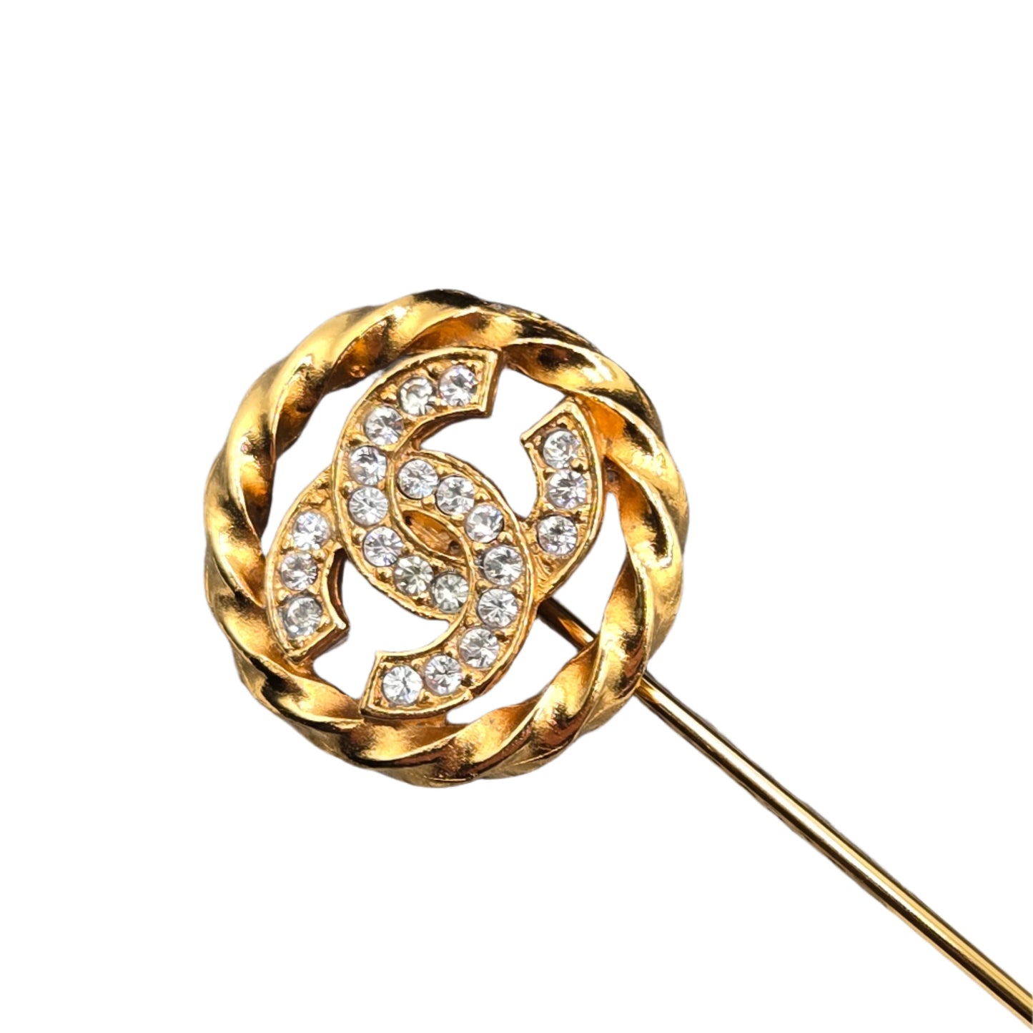 Chanel Gold Gold Plated CC Rhinestones Brooch Pin Golden