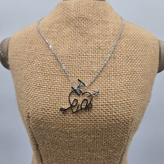 Christian Dior Necklace Heart Arrow Metal Silver - Like New