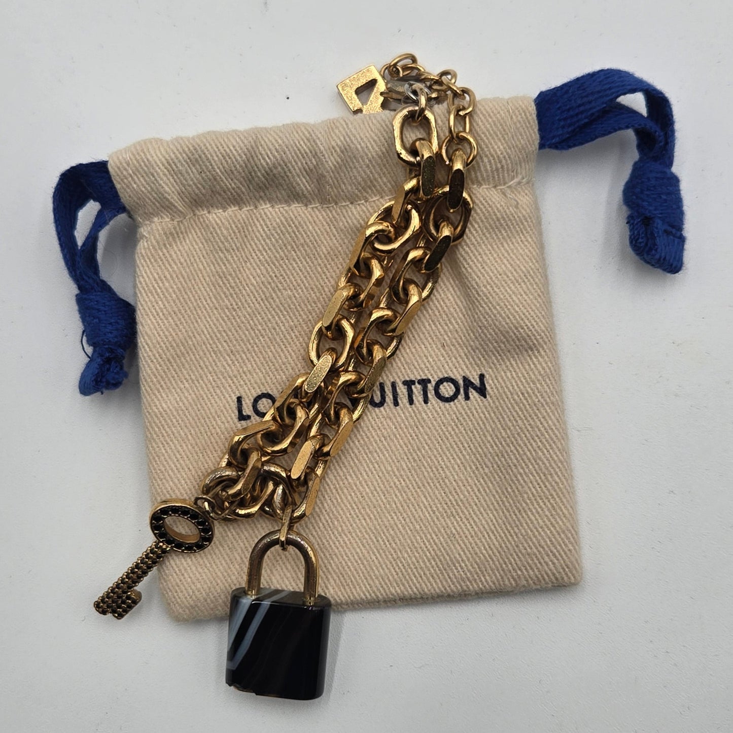 Louis Vuitton Bracelet Padlock Key Metal Gold x Black M75435 - RARE/VINTAGE