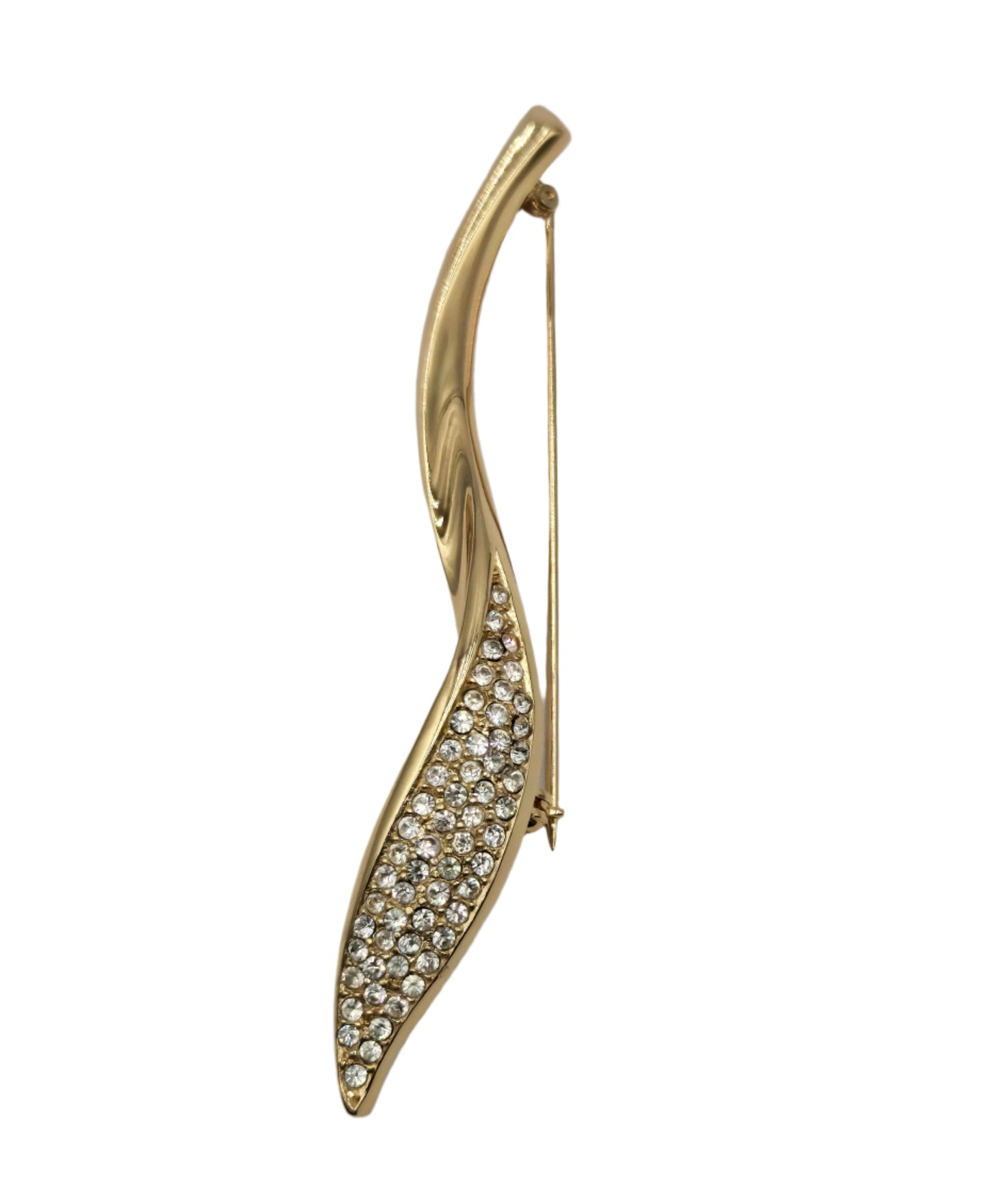 Christian Dior Dior Rotating Pin Type Leaf Motif Pave Bijou Christian Gold Brooch