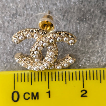 CHANEL Earrings Coco Mark CC Gold Rhinestone C23