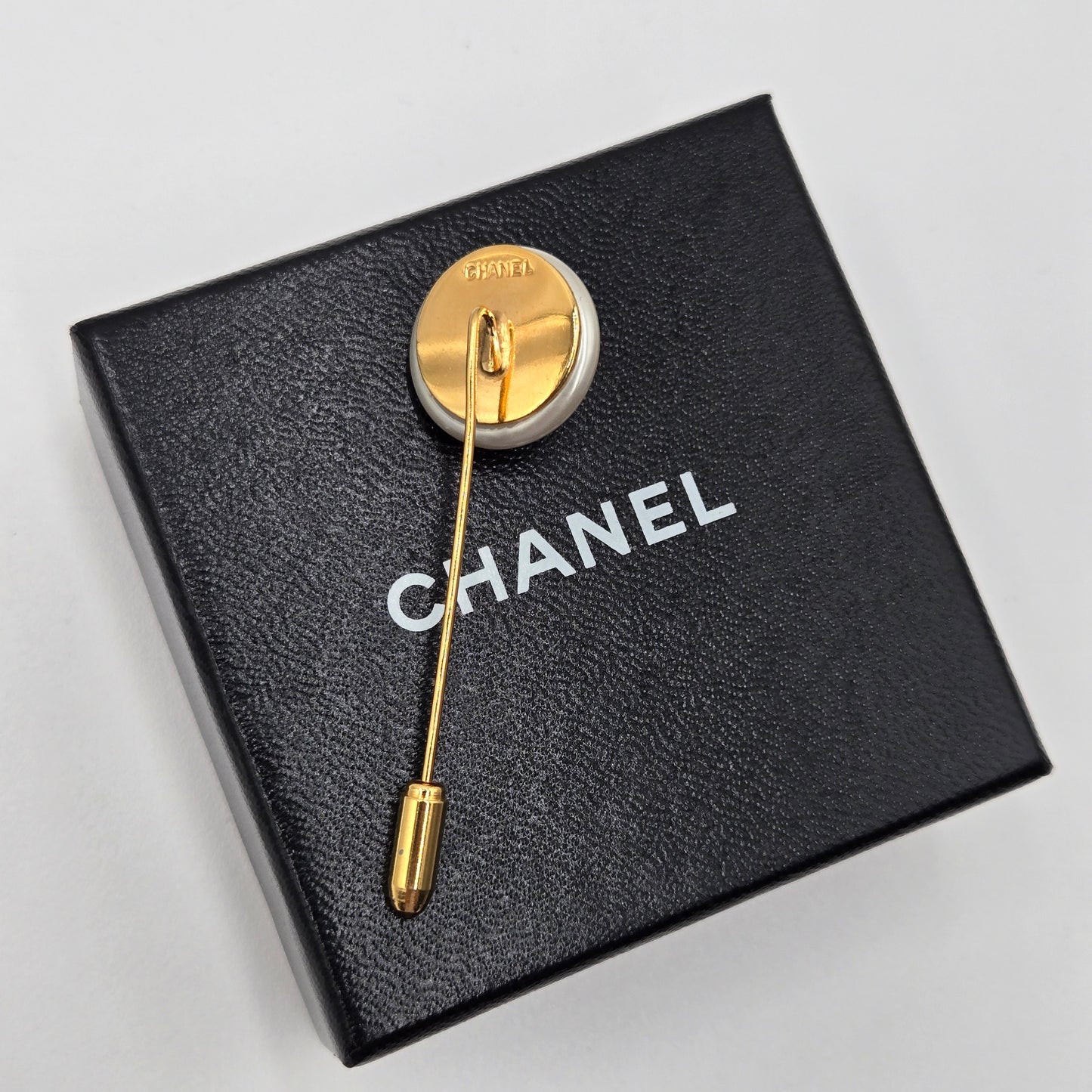 Chanel Classic Gold Plated CC Faux Pearl Pin - Vintage