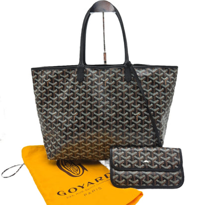 GOYARD Saint Louis PM Tote Bag Leather Herringbone Black Silver Hardware- NEW
