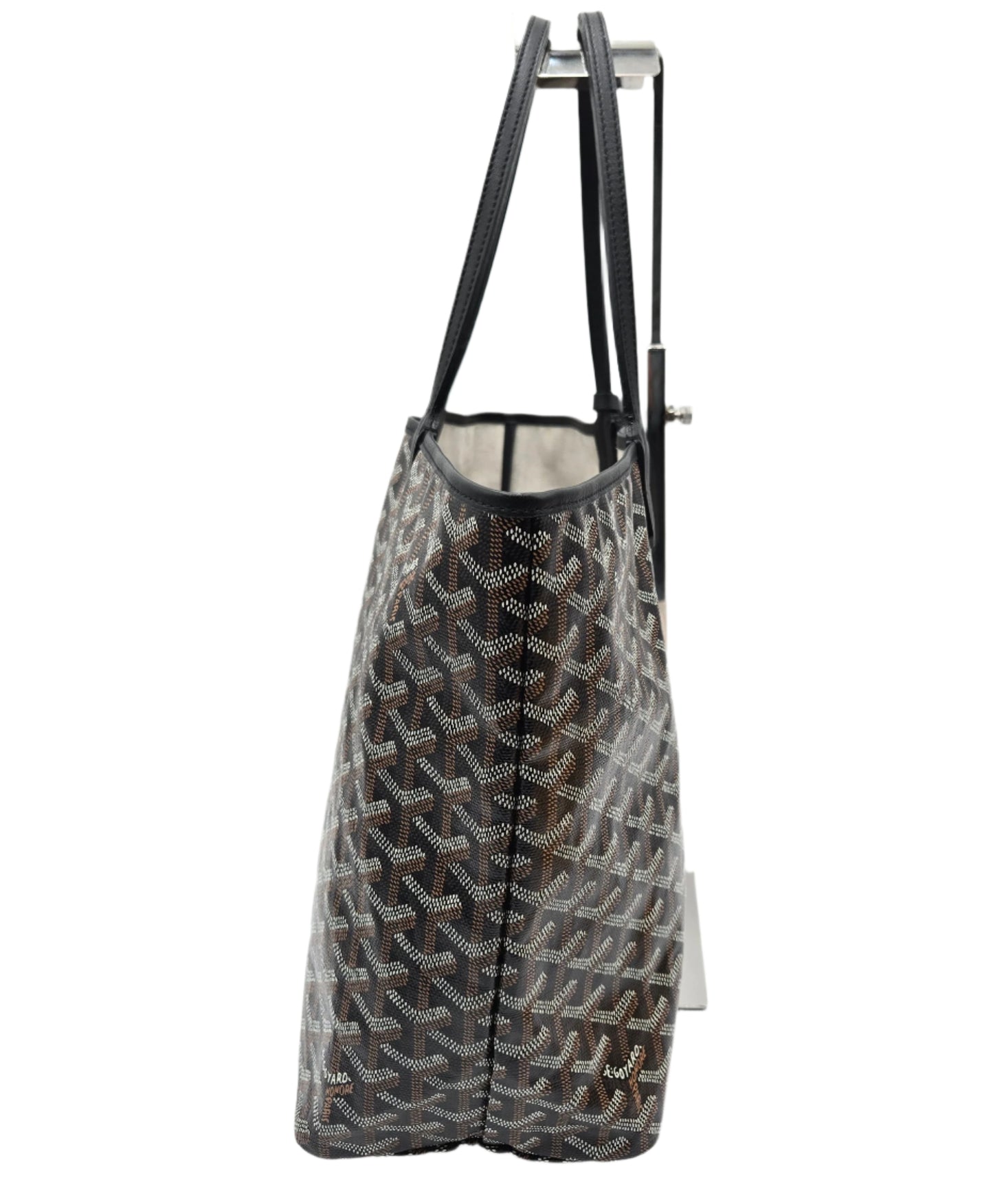 GOYARD Saint Louis PM Tote Bag Leather Herringbone Black Silver Hardware- NEW