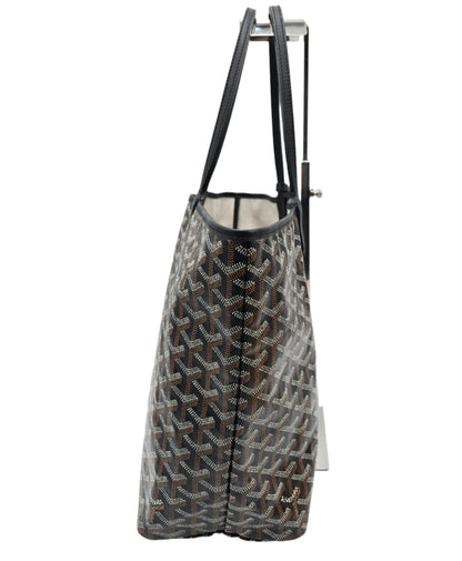 GOYARD Saint Louis PM Tote Bag Leather Herringbone Black Silver Hardware- NEW