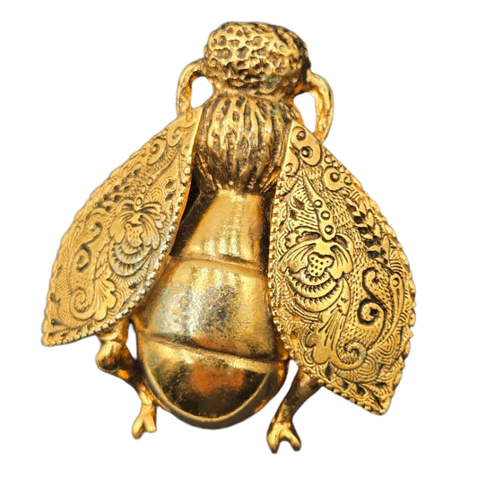 Christian Dior Gold Plated Bee Motif Brooch Golden - Vintage
