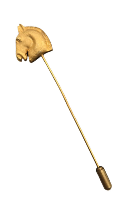 HERMES Cheval Gold Plated Horse Head Pin / Brooch - VIINTAGE