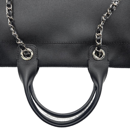 CHANEL Deauville 2way Chain Tote Shoulder Bag Studs Caviar Skin Black A57069