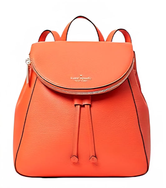 Kate Spade Leila Medium Flap Pebbled Leather Backpack, Coral - New with Tags