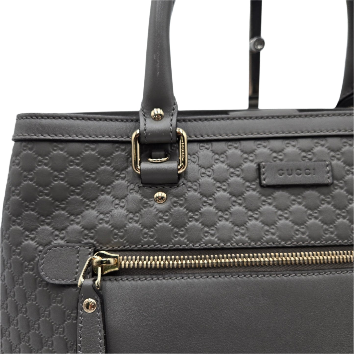 GUCCI Micro Guccissima Tote Bag Handbag Shoulder Leather Grey 510291