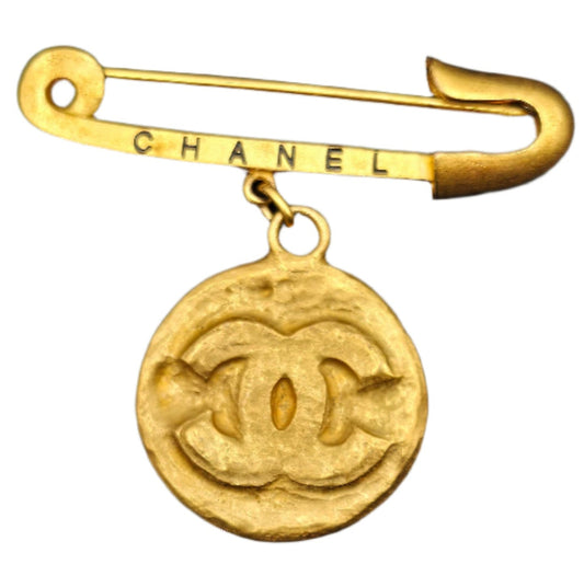 Chanel Preloved CC Gold Medallion Brooch