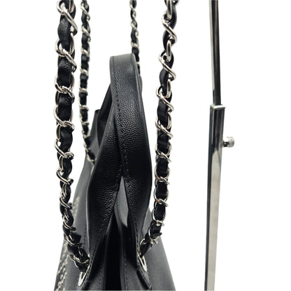 CHANEL Deauville 2way Chain Tote Shoulder Bag Studs Caviar Skin Black A57069
