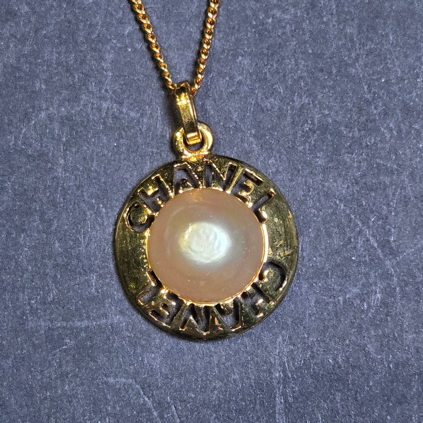 Chanel Necklace Circle GP Plated Fake Pearl Gold