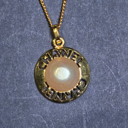 Chanel Necklace Circle GP Plated Fake Pearl Gold