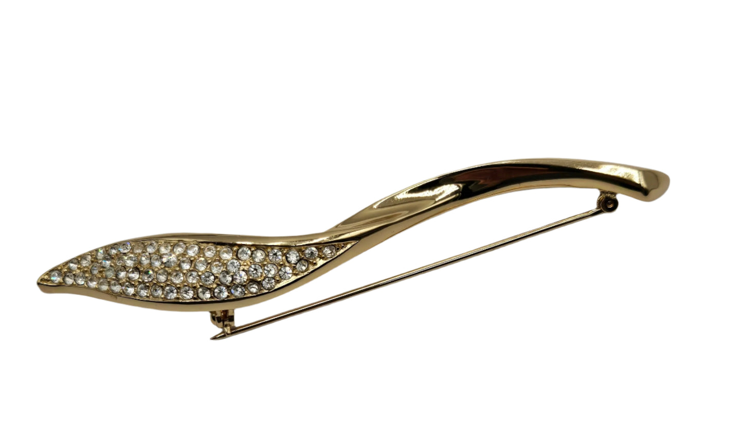Christian Dior Dior Rotating Pin Type Leaf Motif Pave Bijou Christian Gold Brooch
