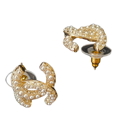 CHANEL Earrings Coco Mark CC Gold Rhinestone C23