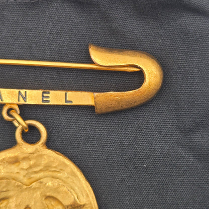 Chanel Preloved CC Gold Medallion Brooch