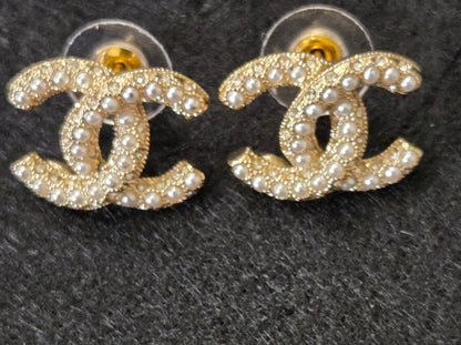 CHANEL Earrings Coco Mark CC Gold Rhinestone C23