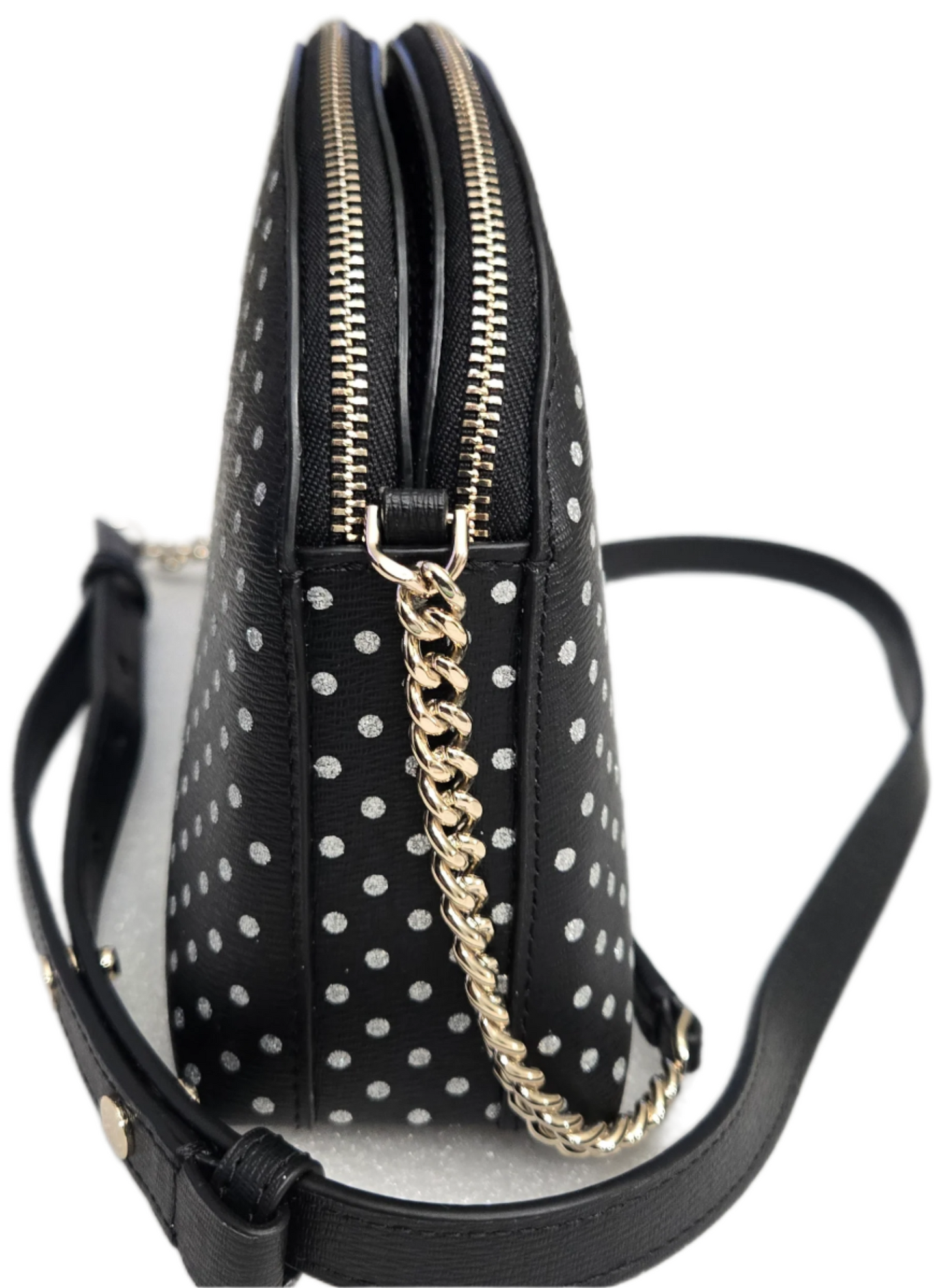 Kate Spade New York Spencer Metallic Dots Double Zip Crossbody Black - NEW