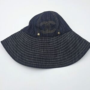 Authentic Chanel Sparkling Denim Bucket Hat Navy blue