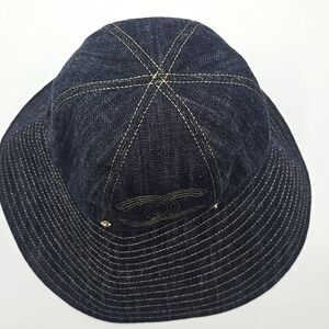 Authentic Chanel Sparkling Denim Bucket Hat Navy blue