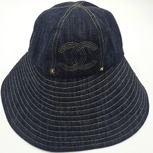 Authentic Chanel Sparkling Denim Bucket Hat Navy blue