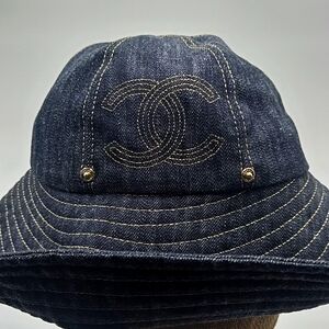 Authentic Chanel Sparkling Denim Bucket Hat Navy blue
