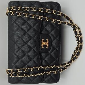 CHANEL Matelasse Caviar Quilted LG/30 Double Flap Gold Hardware - COA included
