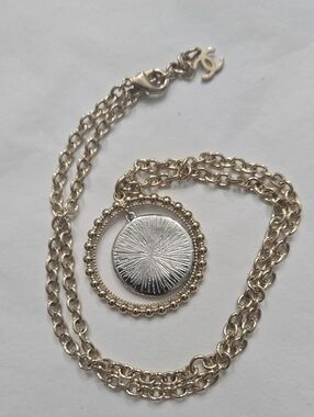#145 CHANEL Coco Mark Necklace Jewelry GP (Gold Plated) Women's Gold and Silver