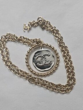 #145 CHANEL Coco Mark Necklace Jewelry GP (Gold Plated) Women's Gold and Silver