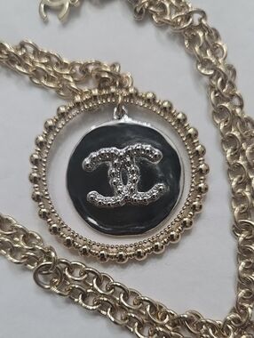 #145 CHANEL Coco Mark Necklace Jewelry GP (Gold Plated) Women's Gold and Silver