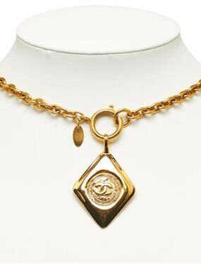 #161 - Chanel Coco Mark Diamond Motif Necklace, Gold Plated - VINTAGE