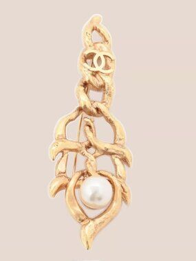#1108 - Chanel Coco Mark L20C Brooch GP x Imitation pearl Gold