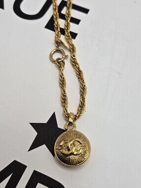 #172 - Chanel Coco Mark Vintage Chain Pendant Necklace, Gold Plated, - Vintage